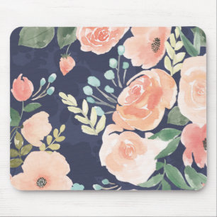 Blooming Delight Peach & Blue Roses & Poppies Mouse Mat
