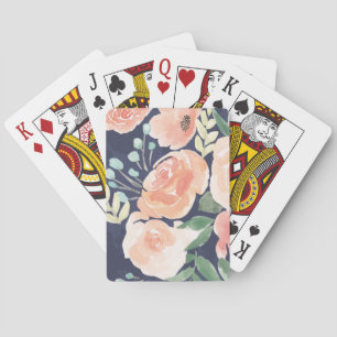 Blooming Delight Peach & Blue Roses & Poppies Playing Cards