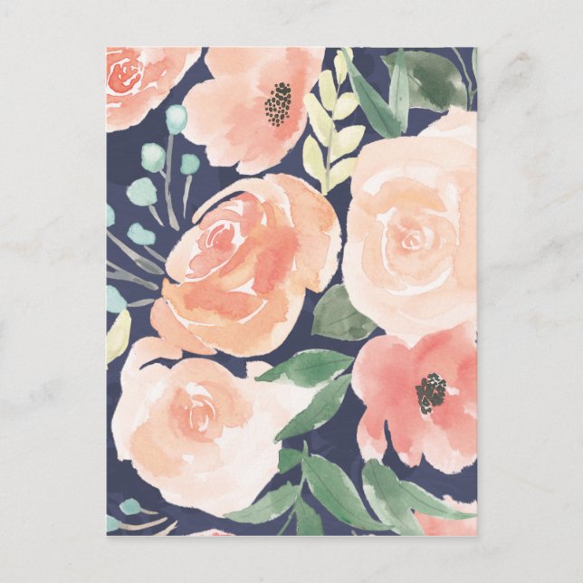 Blooming Delight | Peach & Blue Roses & Poppies Postcard (Front)