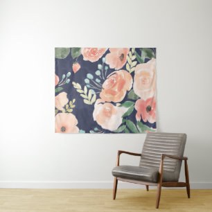 Blooming Delight Peach & Blue Roses & Poppies Tapestry
