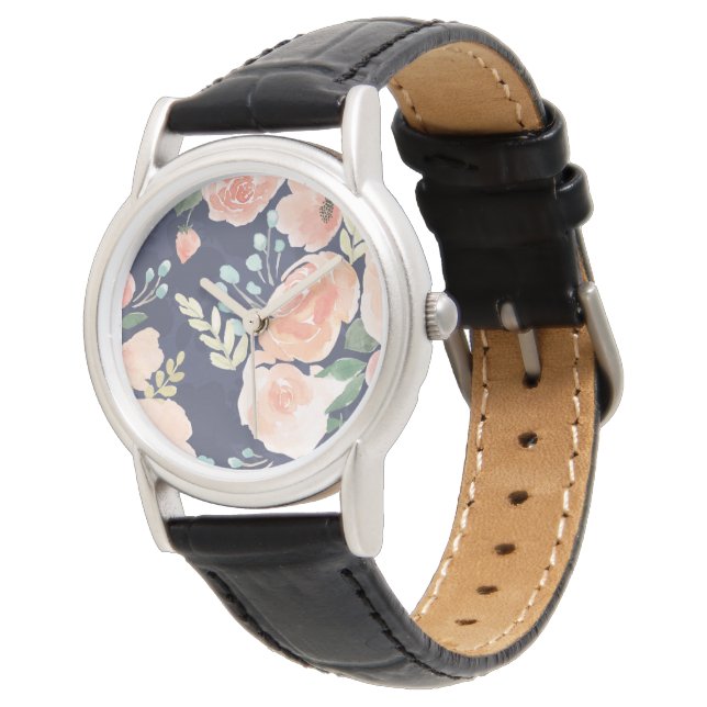 Blooming Delight | Peach & Blue Roses & Poppies Watch (Angled)
