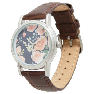 Blooming Delight   Peach & Blue Roses & Poppies Watch