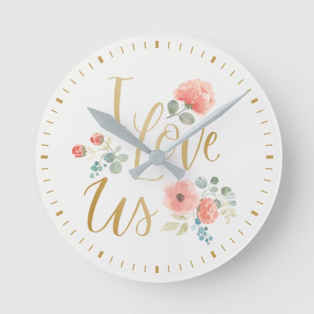 Blooming Delight White | I Love Us Round Clock (Front)