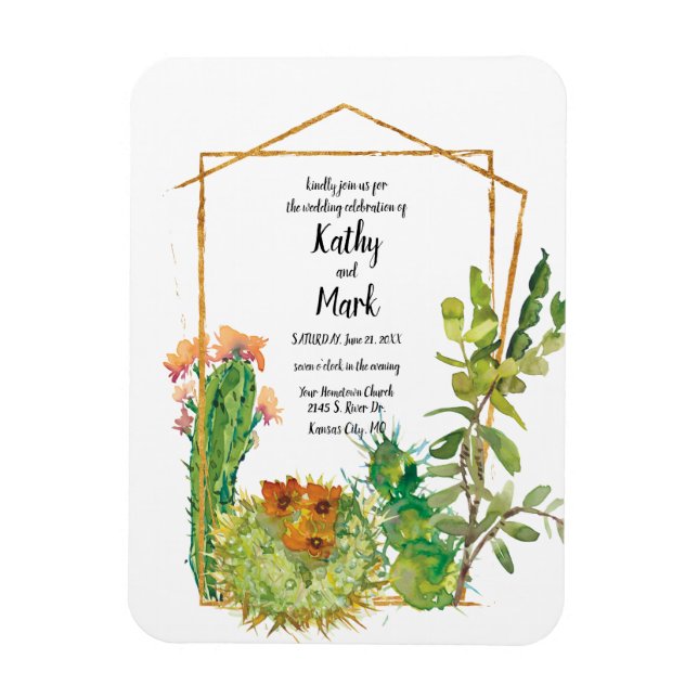 Blooming Desert Cactus Geometric Wedding Magnet (Vertical)