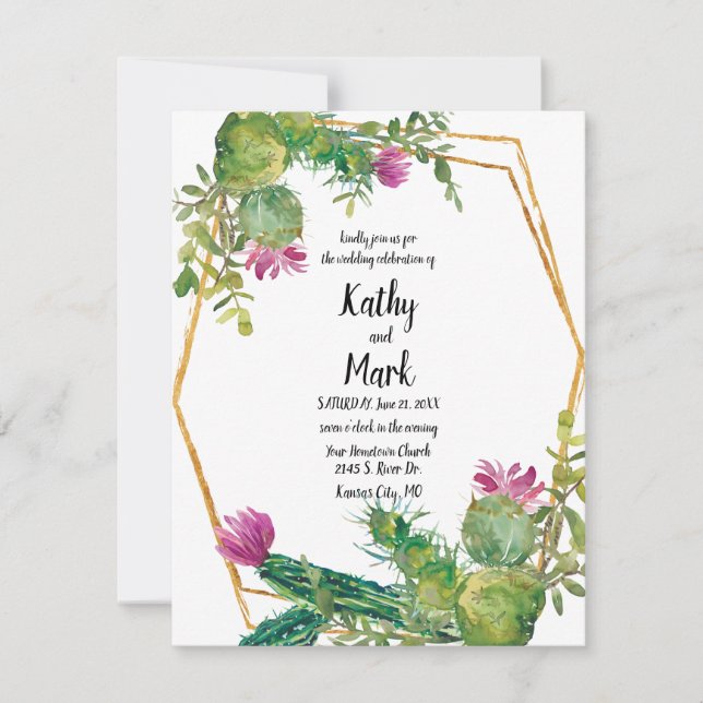 Blooming Desert Cactus Wedding Invite (Front)