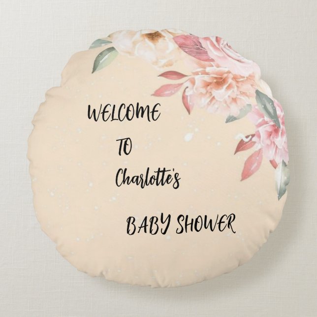 Blooming Dreams: A Custom Floral Round Pillow  (Front)