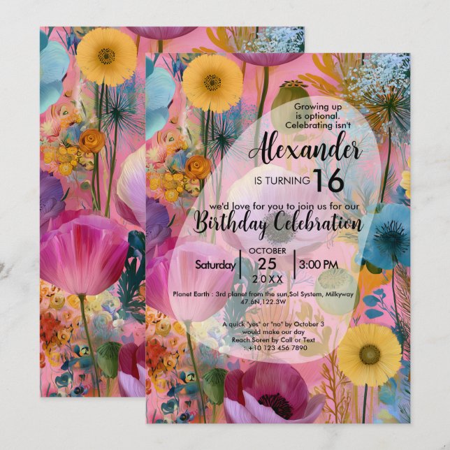 Blooming Dreams | Colourful Flower Design Invitation (Front/Back)