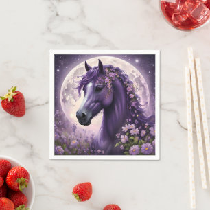 "Blooming Dreams: The Purple Floral Fantasy Horse" Napkin