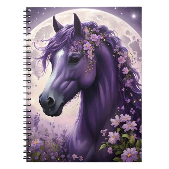"Blooming Dreams: The Purple Floral Fantasy Horse" Notebook (Front)