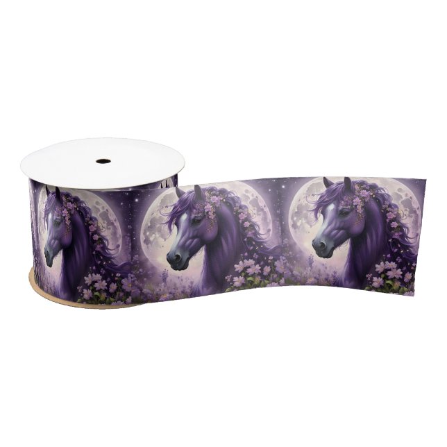 "Blooming Dreams: The Purple Floral Fantasy Horse" Satin Ribbon (Spool)