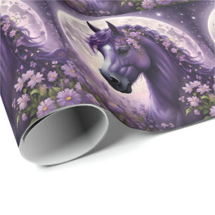 "Blooming Dreams: The Purple Floral Fantasy Horse" Wrapping Paper
