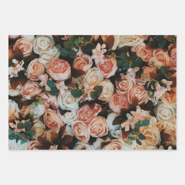 "Blooming Elegance: Set of 3 Rose Printed Wrapping Paper Sheet (Front)