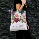 Blooming Figs | Elegant Floral Bridesmaid Keepsake Tote Bag<br><div class="desc">Modern hand-painted rich, dark, and moody watercolor floral garlands and wreaths with a rustic flair in burgundy, marsala, and wine reds with plum purple and blush pink rose peonies embellished by botanical laurel eucalyptus greenery and deep accents in olive green and violet purple undertones. From the "Blooming Figs" collection this...</div>