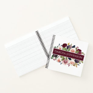 Blooming Figs   Elegant Watercolor Floral and Name Notebook