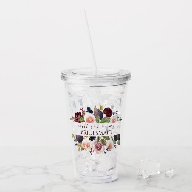 Blooming Figs | Moody Rustic Bridal Party Ask Acrylic Tumbler (Front Ice)