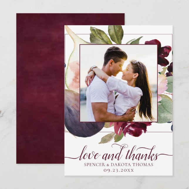Blooming Figs | Moody Rustic Elegant Floral Photo Thank You Card (Front/Back)