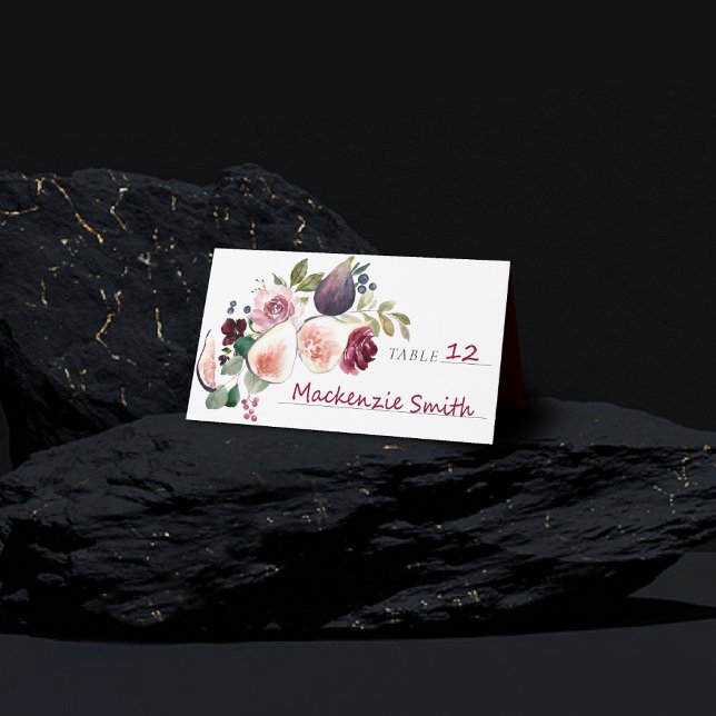 Blooming Figs | Moody Rustic Fruit Elegant Blossom Place Card (Creator Uploaded)