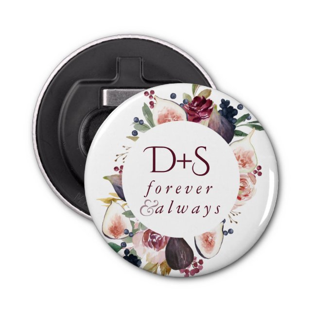 Blooming Figs | Moody Rustic Monogram Wreath Bottle Opener (Front)