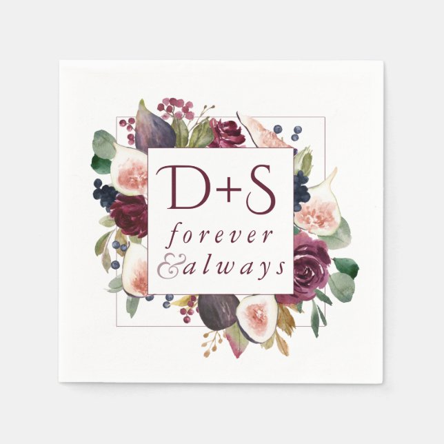 Blooming Figs | Moody Rustic Monogram Wreath Napkin (Front)