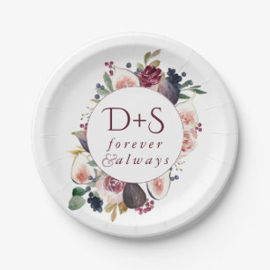 Blooming Figs Moody Rustic Monogram Wreath Paper Plate