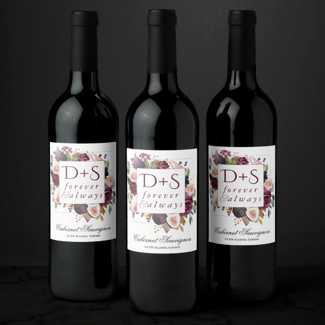 Blooming Figs | Moody Rustic Monogram Wreath Wine Label (Creator Uploaded)