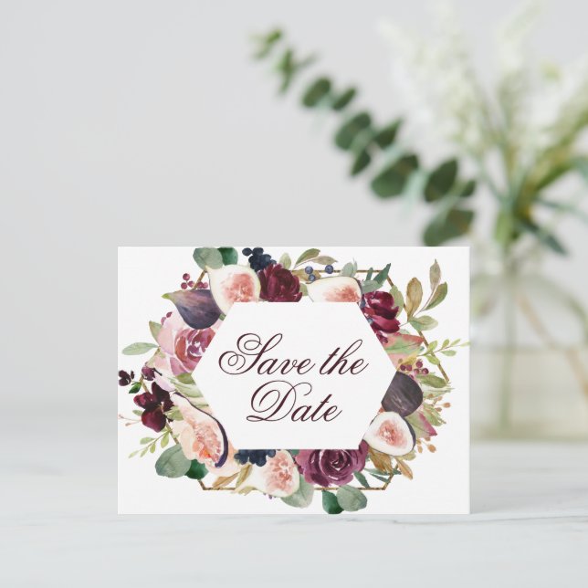 Blooming Figs | Rustic Fruit Blossom Save the Date Announcement Postcard (Standing Front)