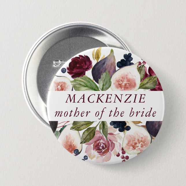 Blooming Figs | Rustic Fruit Blossoms Bridal Party 7.5 Cm Round Badge (Front & Back)