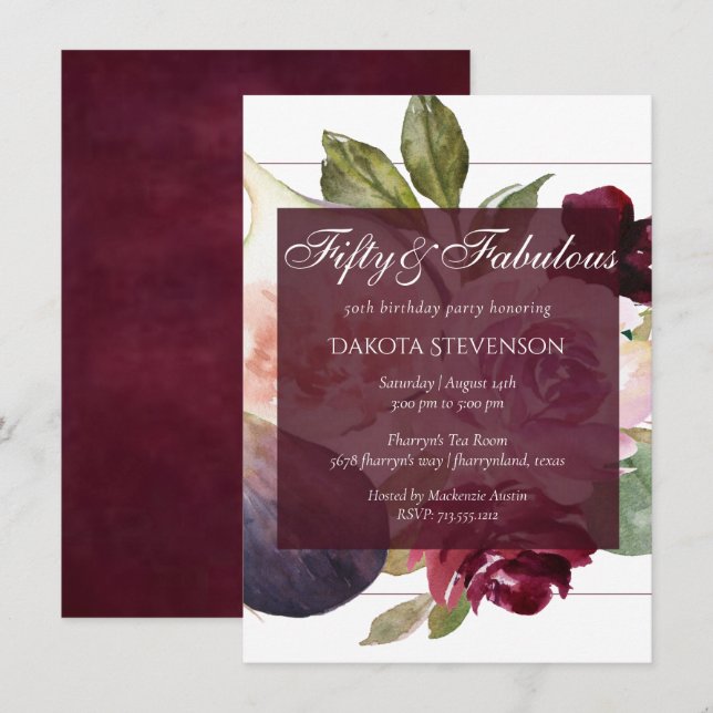 Blooming Figs | Rustic Fruit Blossoms Fabulous 50 Invitation (Front/Back)