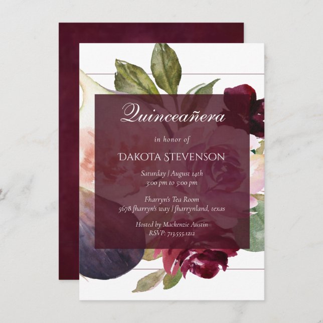 Blooming Figs | Rustic Fruit Blossoms Quinceanera Invitation (Front/Back)