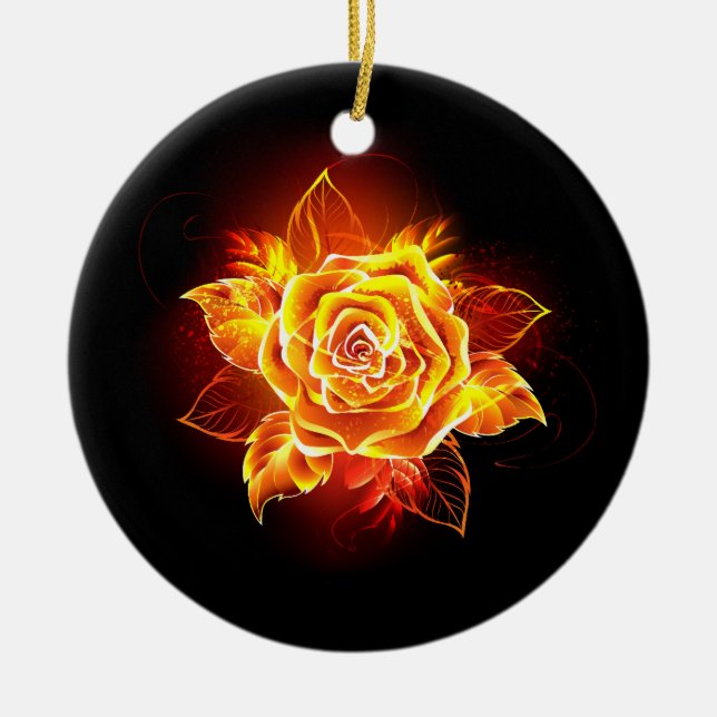 Blooming Fire Rose Ceramic Tree Decoration (Front)
