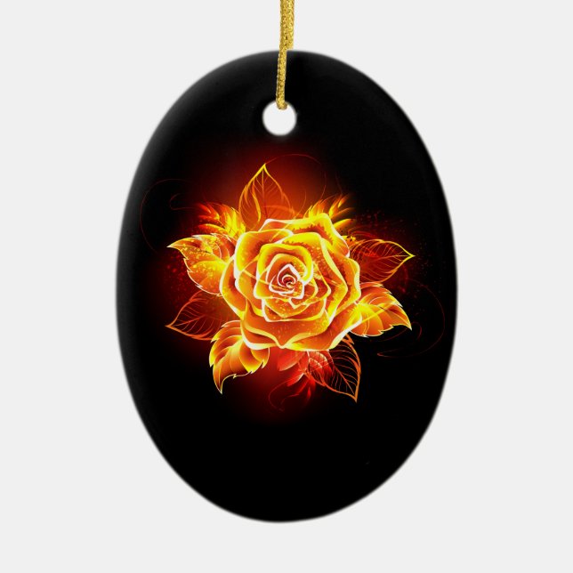 Blooming Fire Rose Ceramic Tree Decoration (Front)