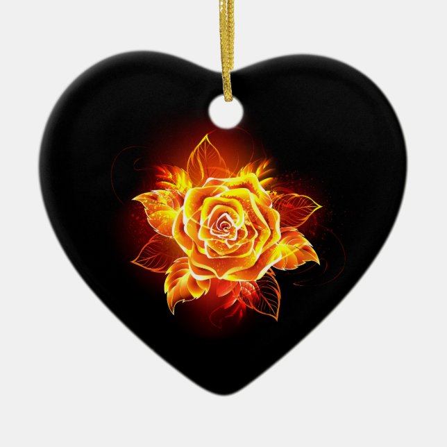 Blooming Fire Rose Ceramic Tree Decoration (Front)