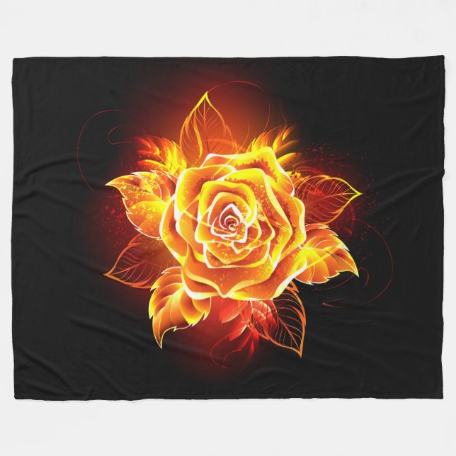 Blooming Fire Rose Fleece Blanket (Front (Horizontal))
