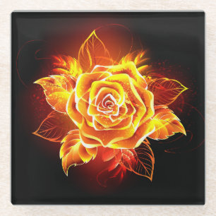 Blooming Fire Rose Glass Coaster