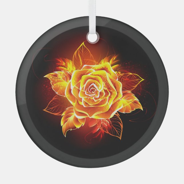 Blooming Fire Rose Glass Tree Decoration (Front)