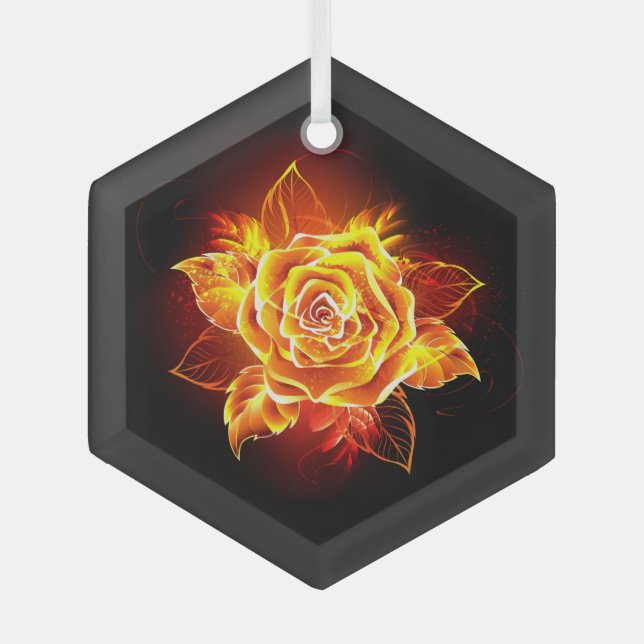 Blooming Fire Rose Glass Tree Decoration (Front)