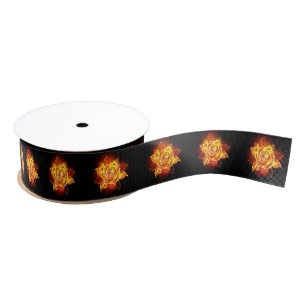 Blooming Fire Rose Grosgrain Ribbon