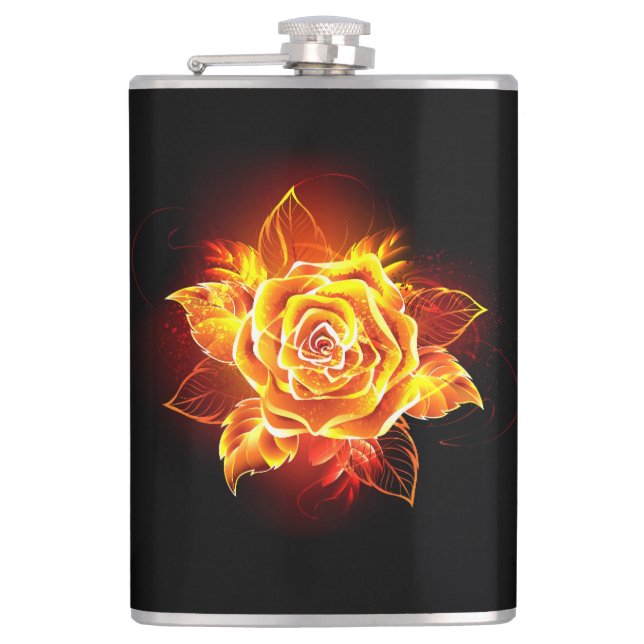 Blooming Fire Rose Hip Flask (Front)