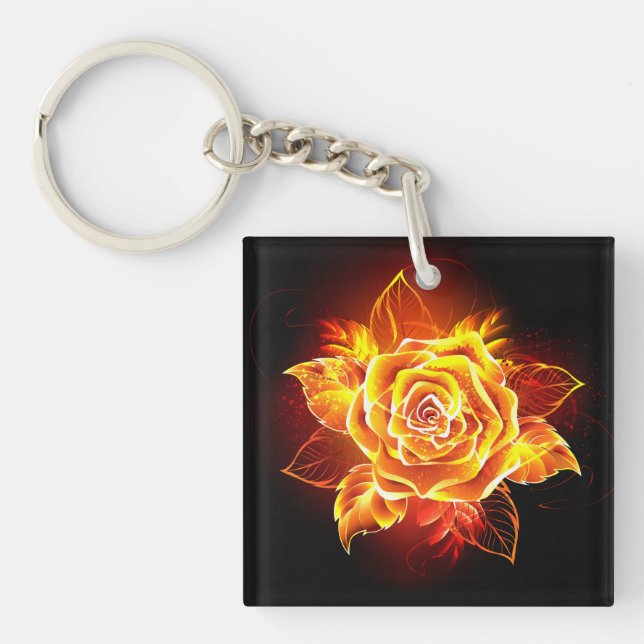 Blooming Fire Rose Key Ring (Front)