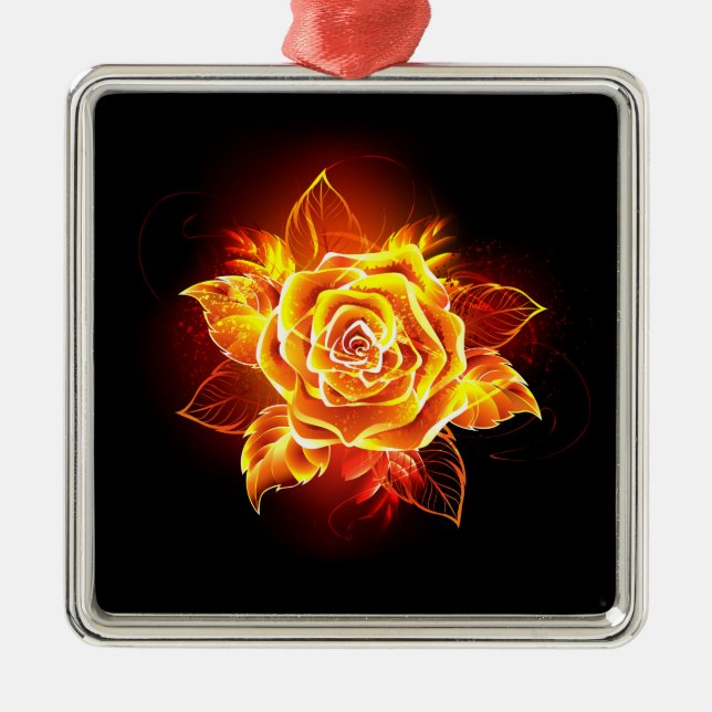 Blooming Fire Rose Metal Tree Decoration (Front)