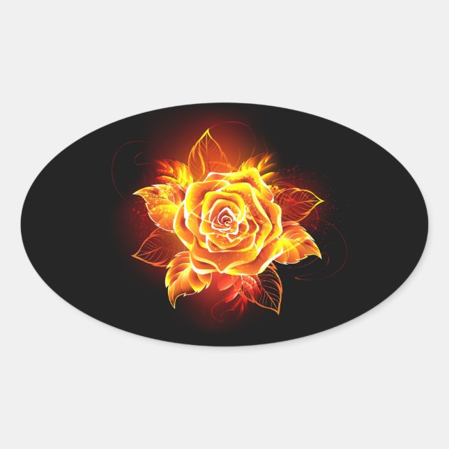 Blooming Fire Rose Oval Sticker (Front)