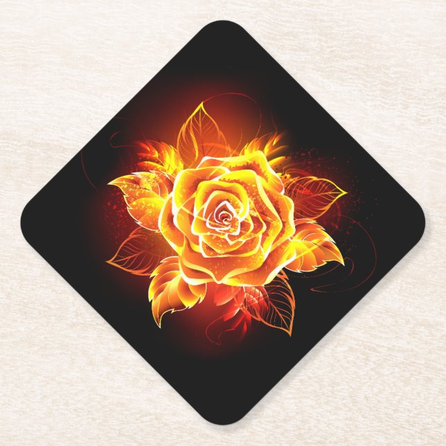 Blooming Fire Rose Paper Coaster (Front)