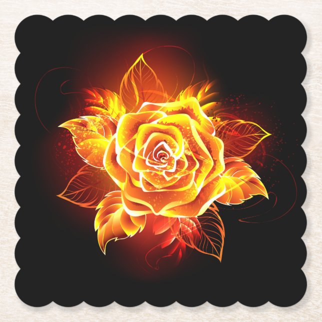 Blooming Fire Rose Paper Coaster (Front)