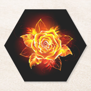 Blooming Fire Rose Paper Coaster