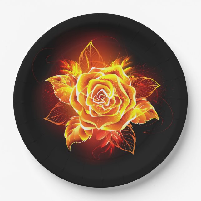Blooming Fire Rose Paper Plate (Front)
