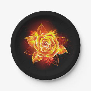 Blooming Fire Rose Paper Plate
