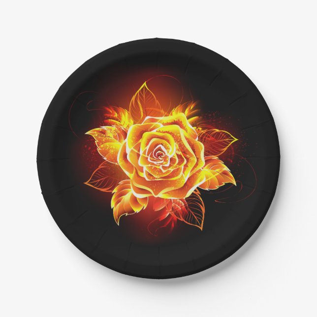 Blooming Fire Rose Paper Plate (Front)
