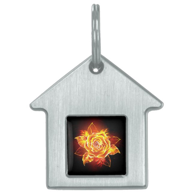 Blooming Fire Rose Pet ID Tag (Front)