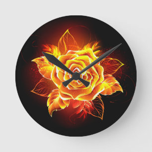Blooming Fire Rose Round Clock