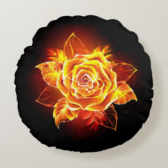 Blooming Fire Rose Round Cushion (Front)